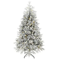 HOMCOM 6ft Prelit Flocked Christmas Tree, Artificial Norfolk Pine Downswept Hinged Xmas Tree with 250 LEDs, Green and White(m-13)