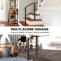 Outsunny 1-3 Step Metal Handrails for Outdoor Steps, Porch Deck Stair Railing with Installation Kit for Concrete Steps, Black(m-7)