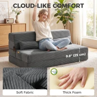 HOMCOM Floor Chair with Back Support Four-Fold Floor Gaming Chair Side Pockets Pillow Floor Seat Sofa Bed, Dark Grey(m-5)