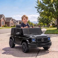 Qaba Licensed Mercedes-Benz G580 12V Kids Ride On Car with Remote, Soft Start, Headlights, Seat Belt, Music, USB, Horn, Black(m-10)