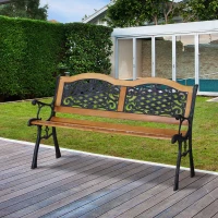 Outsunny 50" Outdoor Garden Bench, Park Patio Bench Loveseat, Wood & Metal Frame with Plastic Flourish Backrest, Natural Wood(m-2)