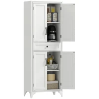 HOMCOM 67" 4-Door Kitchen Pantry with Drawer and Adjustable Shelves, White(m-1)