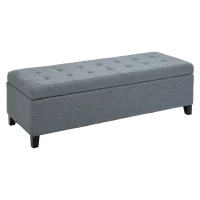 HOMCOM Rectangular Entry Bench, Tufted Upholstered Linen Fabric Wood Feet Storage Ottoman Bench, Grey(m-20)