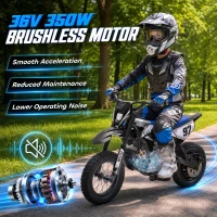 Qaba 36V Electric Dirt Bike for Kids with Brushless Motor, Up to 9.9 MPH, Inflatable Tires and Rear Suspension, Black(m-4)