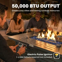 Outsunny Propane Gas Fire Pit Table, Outdoor Firepit with 43" Steel Tabletop and Lid, 50,000 BTU Pulse Ignition Fire Table w/ Stainless Steel Burner, Glass Wind Guard, and Cover(m-5)