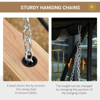 Outsunny 3 Seater Patio Swing Chair Wood Porch Swing with Foldable Table, Cup Holders, Steel Chains for Garden, Yard, Natural(m-6)