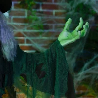 HOMCOM 72 Inch/6ft Life Size Outdoor Halloween Decoration Witch, Animated Prop Decor with Sound and Motion Activated, Light Up Eyes, Creepy Sound(m-10)