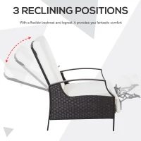 Outsunny Rattan Adjustable Recliner Chair with Hand-Woven All-Weather Wicker for Patio, Outdoor, Garden, Poolside, Brown, White(m-6)