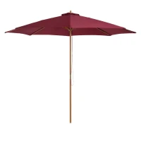 Outsunny 10' x 8' Bamboo Wooden Round Market Patio Sun Umbrella, Garden Parasol, Outdoor Sunshade Canopy, Wine Red(m-11)
