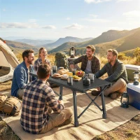Outsunny Adjustable Height Folding Picnic Table with Removable Plates, Aluminum Camping Table, Black(m-10)