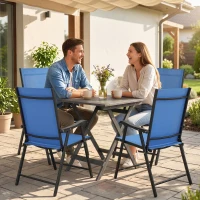 Outsunny Folding Patio Chairs Set of 4, High Back Outdoor Dining Chairs with Breathable Mesh Seat for Lawn, Deck, Blue(m-1)