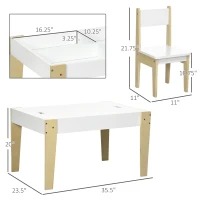 Qaba 3 Pcs Kids Table and Chair Set with Storage Under Tabletop, Activity Table and 2 Chairs, Kids Drawing Table for Playroom Furniture, White(m-3)