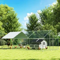 PawHut Large Metal Chicken Coop with Waterproof Cover, Roosting Bar, Nesting Box, 9.8' x 19.7' x 6.4'(m-5)