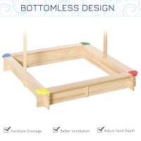 Outsunny Wooden Sandbox w/ Adjustable Canopy, Children Outdoor Playset Weather Resistant 47" L x 47" W x 47" H, Natural & Blue(m-6)