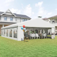 Outsunny 33'x20' Heavy Duty Steel Carport Garage Wedding Party Event Tent Shelter Gazebo Outdoor w/ Sidewalls Canopy Pavilion White(m-10)