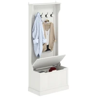 HOMCOM Hall Tree with Coat Rack, Storage, and Sitting Bench, Cream White(m-1)