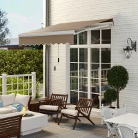 Outsunny 8' x 6.6' Patio Retractable Awning, Manual Exterior Sun Shade Deck Window Cover, Brown(m-2)