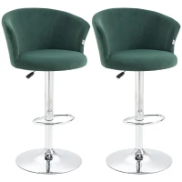 HOMCOM Adjustable Bar Stools Set of 2, Velvet Upholstered Counter Height Barstool with Swivel Seat, Wing Back, ‎Dark Green(m-1)