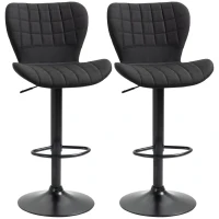 HOMCOM Bar Stools Set of 2, Adjustable Height Swivel Bar Chairs, Linen-feel Fabric Upholstered Kitchen Counter Stools with Wide Seat, Back and Footrest, Black(m-2)