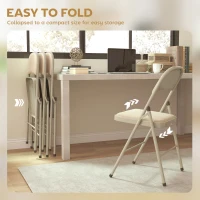 HOMCOM 4 Pack Folding Chairs with Padded Seats, Velvet Portable Party Chairs with Steel Frame, Beige(m-6)