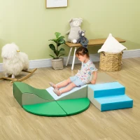 Qaba 6-Piece Soft Play for 12-36 Months Toddlers to Climb, Crawl, Slide, Blue, Green(m-8)
