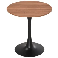 HOMCOM 27.5" Round Dining Table with Metal Pedestal Base for Living Room, Natural Wood/Black(m-11)
