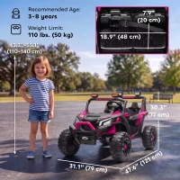 Qaba 24V 2 Seater Ride On Truck Car for Kids with Remote Control, Dual Motors, 4-Wheel Suspension, Storage for Ages 3-8, Pink(m-3)