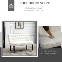 HOMCOM Upholstered Armless Fabric Loveseat with Button Tufted Design for Living Room with Wood Legs, Cream White(m-6)