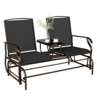Outsunny Patio Glider Rocking Chair 2 Person Outdoor Loveseat Rocker Garden Furniture Bench, Black(m-9)