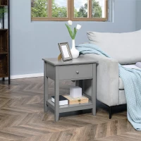 HOMCOM Modern Side Table for Living Room, End Table, 2-tier Side Table with Drawer and Storage Shelf, Gray(m-10)