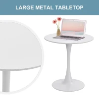 HOMCOM  Modern 27.5" Round Cocktail Table with a Stable Metal Base for Living Room, Porch, and Parties, White(m-4)