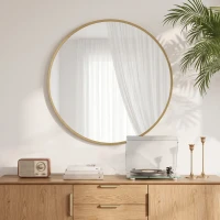 HOMCOM 24" Decorative Wall Mirror for Bedroom Living Room, Modern Round Bathroom Mirror for Home Decor, Gold-Tone(m-8)