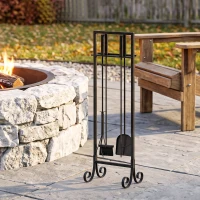 Outsunny Fireplace Tools Set 5 Pieces Metal Fire Place Kit with Brush, Shovel, Poker, A Pair of Tongs, Stand, Black(m-7)