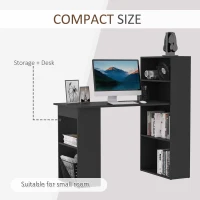 HOMCOM Modern Computer Desk with Storage Shelves, 47" Writing Table Workstation with Bookshelf for Home Office, Black(m-5)