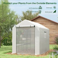 Outsunny 8' x 6' x 7' Portable Walk in Greenhouse with Mesh, Door, Windows, 18 Shelf, Trellis, Plant Labels, White(m-4)