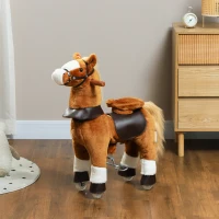 Qaba Ride on Horse, Plush Riding Pony for Ages 3-5, Walking Horse Animal with Wheels Neighing for Active Play, Brown(m-10)