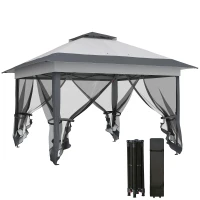 Outsunny 12' x 12' Foldable Pop-up Party Tent Instant Canopy Sun Shade Gazebo Shelter with Steel Frame, Dark Grey(m-9)