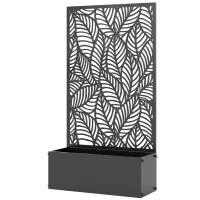 Outsunny Metal Planter Box with Trellis, 44.5" Raised Garden Bed with Trellis Privacy Screen for Climbing Plants, Leaves Cut-Out(m-2)