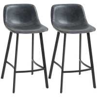 HOMCOM 27.25" Counter Height Bar Stools, Industrial Kitchen Stools, Upholstered Armless Bar Chairs with Back, Steel Legs, Set of 2, Black(m-1)