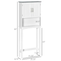 kleankin Modern Over The Toilet Storage Shelf, Double Door Over Toilet Bathroom Organizer with Adjustable Shelf and Open Shelf, Space Saver, White(m-3)