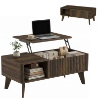 HOMCOM 40" Fluted Lift Top Coffee Table with Storage, Mid-Century Coffee Table with Hidden Compartment, Open Shelf, Walnut(m-13)