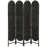 HOMCOM Bohemian Privacy Screen, Folding Room Divider with 4 Panels and Arched Top for Bedroom Living Room Office, Black(m-9)