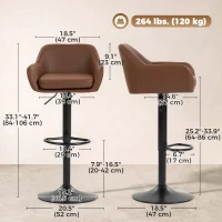 HOMCOM Bar Stools PU Leather Adjustable Swivel Barstools Backrest Counter Chairs Set of 2 Brown(m-3)
