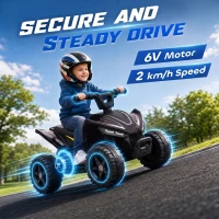 Qaba 6V Kids ATV, 4 Wheels Kids Quad with Button Control, 45Mins Runtime, Max 1.2MPH, Max 55lbs Load for 18-48 M, Black(m-4)