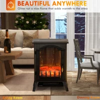 HOMCOM 23" Electric Fireplace Heater, Fire Place Stove with Realistic LED Flames and Logs and Overheating Protection, 750W/1500W, Black(m-9)