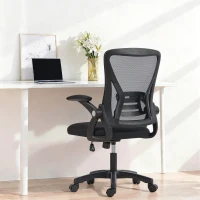 HOMCOM Office Chair, Mesh Desk Chair with Flip-up Armrests, Lumbar Support, Adjustable Height, Black(m-1)