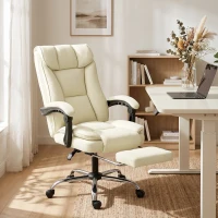 HOMCOM Executive Office Chair, Pet-Friendly Leather Ergonomic Desk Chair with Footrest, Swivel Recliner, Beige(m-1)