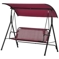 Outsunny 3-Seater Outdoor Porch Swing with Adjustable Canopy, Patio Swing Chair for Garden, Poolside, Backyard, Wine Red(m-2)