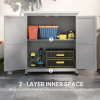 Outsunny Wooden Storage Cabinet, Outdoor Prep Table with Metal Tabletop, Shelves and Double Doors for Patio, Garden, Gray(m-6)