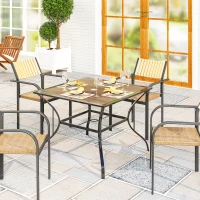 Outsunny 37" Garden Outdoor Dining Table for 4, Square Patio Table with Umbrella Hole, Plastic Board Tabletop for Backyard, Poolside, Mixed Brown(m-1)